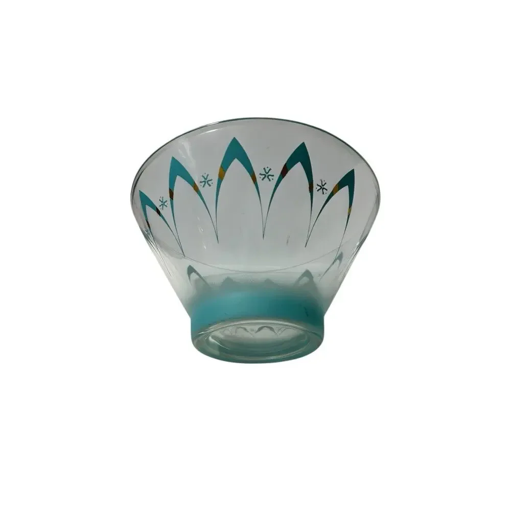 Vtg MCM Large Atomic Happy Hour Bowl Turquoise & Gold Boomerang Anchor Hocking?